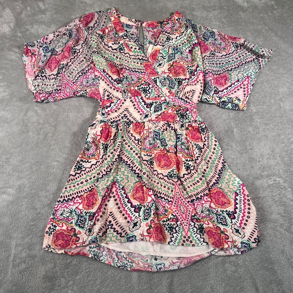 Maeve Anthropologie Women Dress Sz‎ 2 Pink Floral Short Sleeve Mini Boho Country